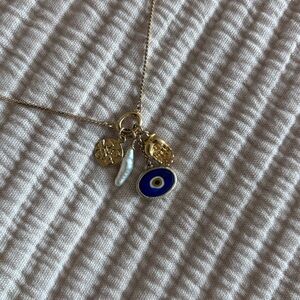 Chan Luu Gold and Blue Evil Eye Charm Necklace Gold plated